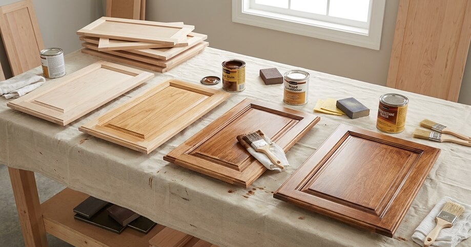 how to stain wood cabinets