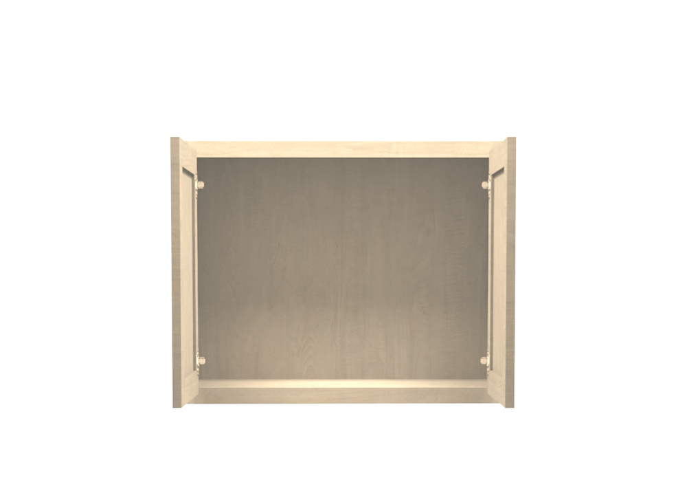 Unfinished Maple Wall Bridge Cabinet 30" Wide 24" Tall Open Door