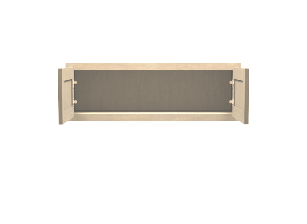 Unfinished Maple Wall Bridge Cabinet 36" Wide 12" Tall Open Door