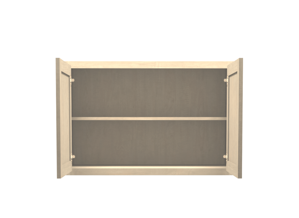 Unfinished Maple Wall Bridge Cabinet 36" Wide 24" Tall Open Door