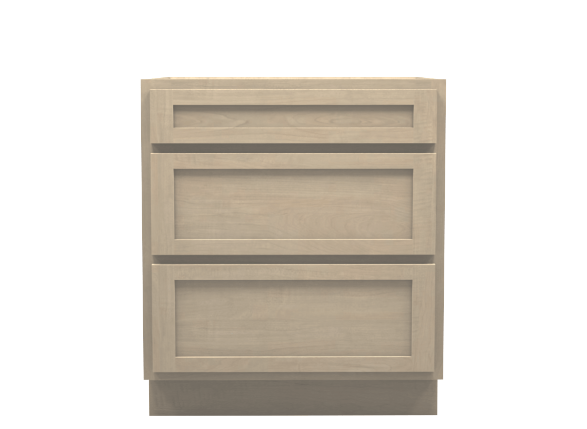 Unfinished Shaker 3 Drawer Base Cabinet 30