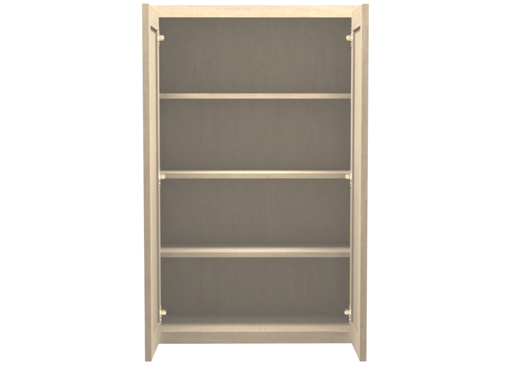 Unfinished Maple Wall Cabinet 27" Wide 42" Tall Open Door