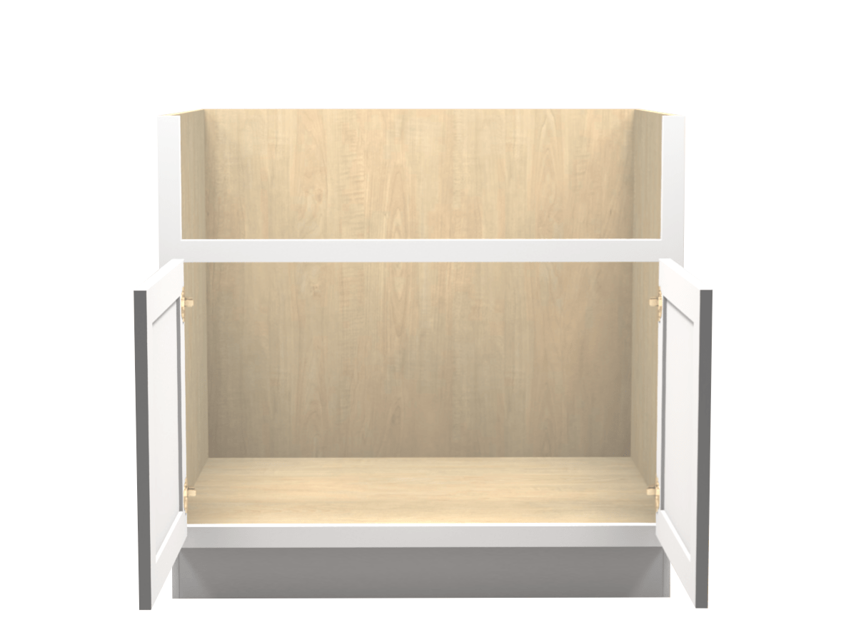 36-Inch White Farmhouse Sink Base Cabinet Open