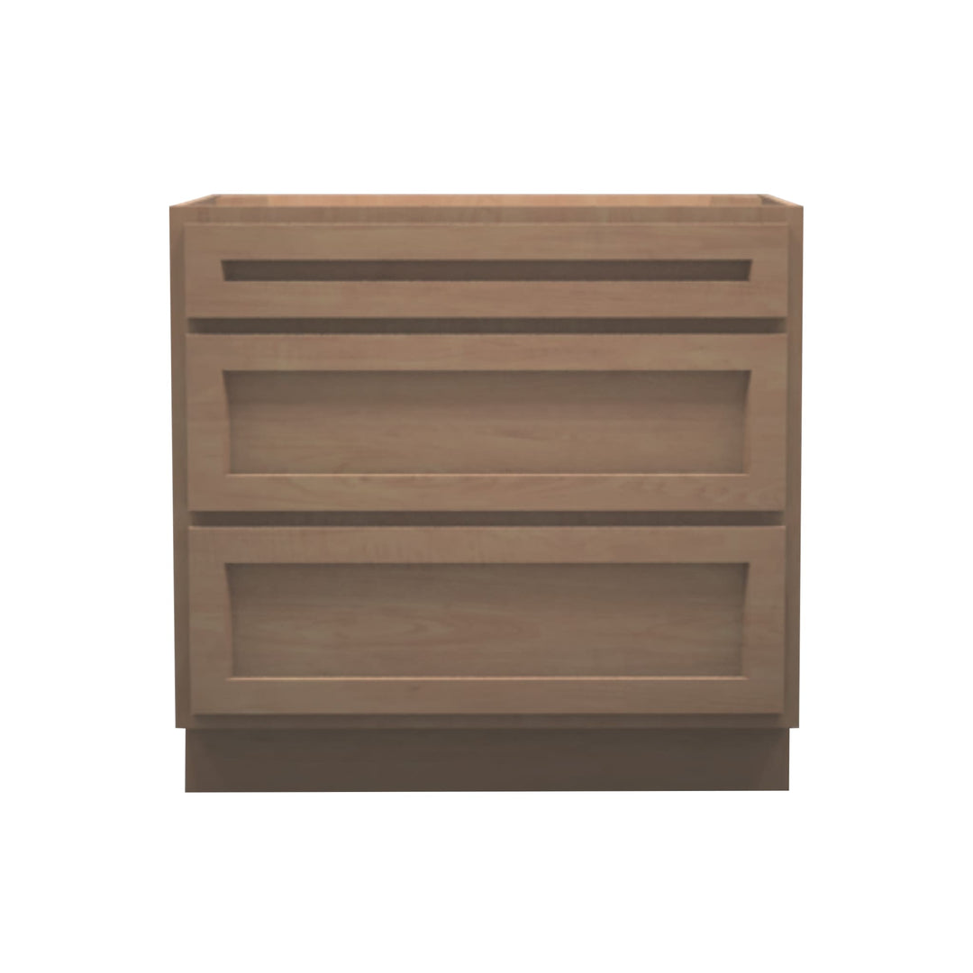 American Made Shaker RTA DB36 Drawer Base Cabinet-Unfinished Stain Grade