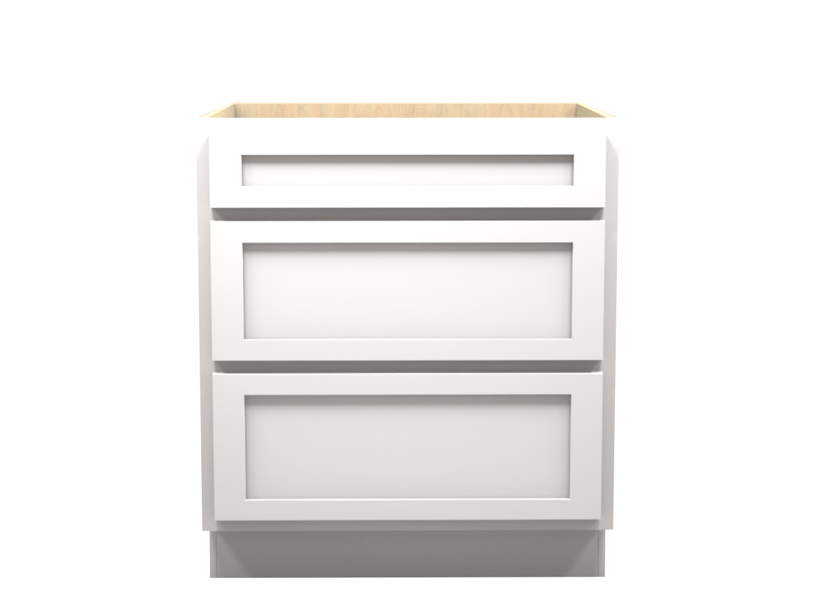 American Made Shaker RTA DB30 Drawer Base Cabinet-White
